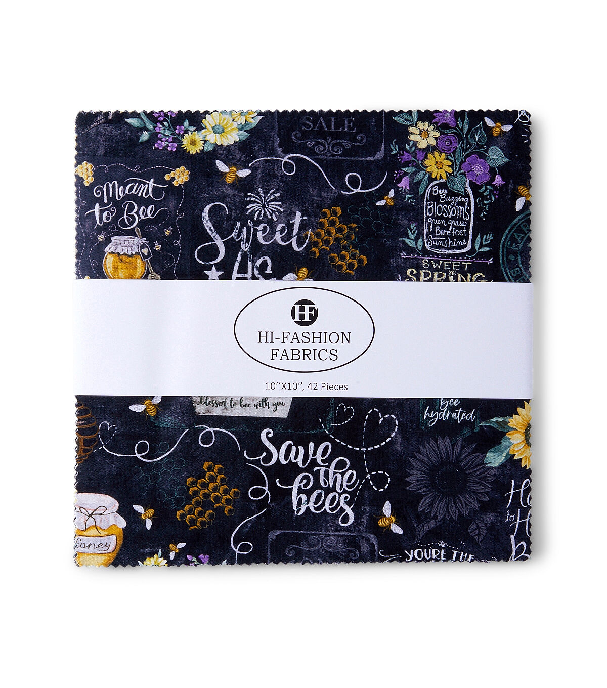 10 x 10Hi Fashion Batik Bees on White Cotton Fabric Squares 42pc