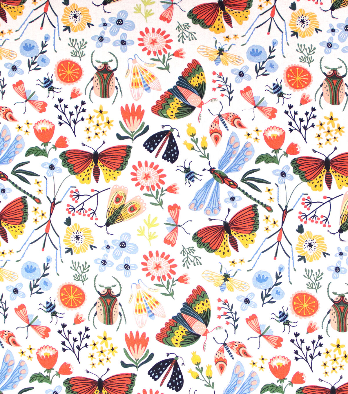 Multicolor Bright Bugs & Flora Novelty Prints Cotton Fabric