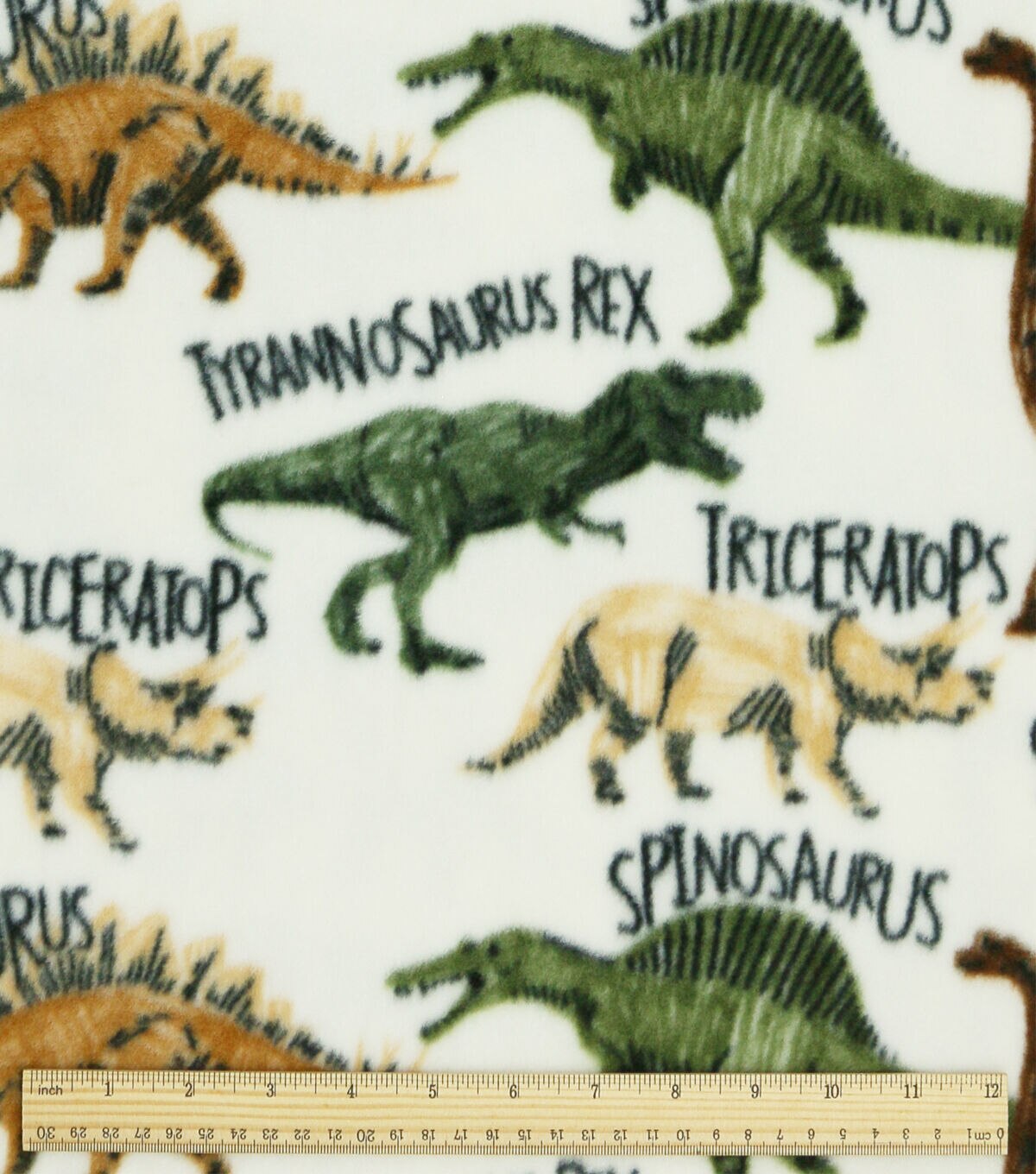 Dinosaurs & Names on Cream Anti Pill Fleece Fabric