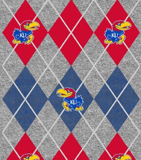 Kansas Jayhawks Fleece Fabric Heather Argyle