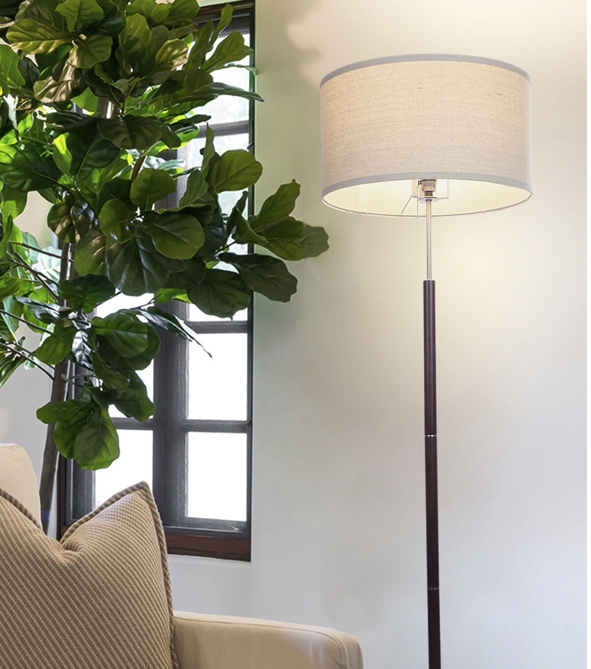 Brightech Carter LED Floor Lamp - Walnut Brown