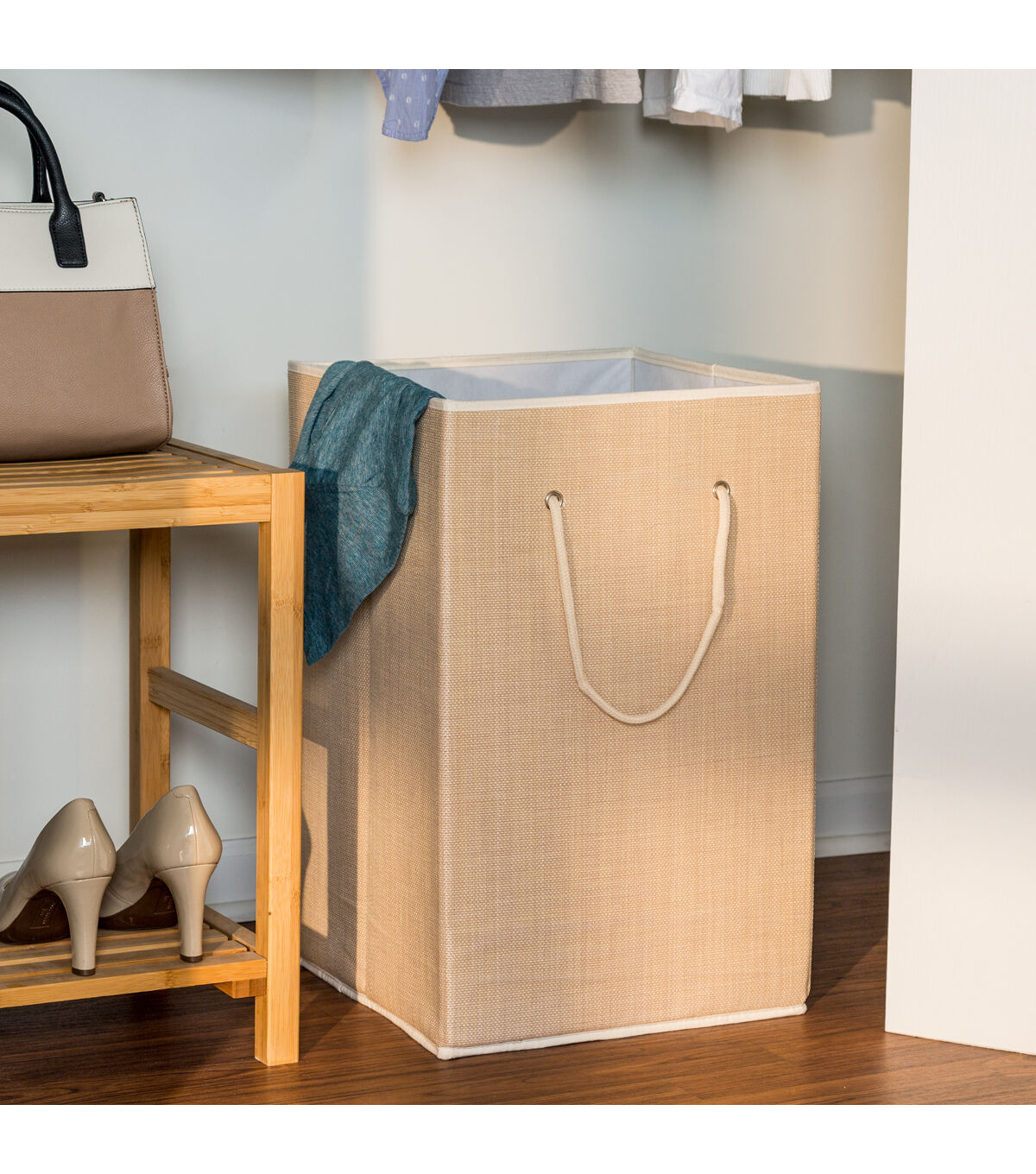 Honey Can Do 14 x 26 Natural Resin Square Laundry Hamper With Handles