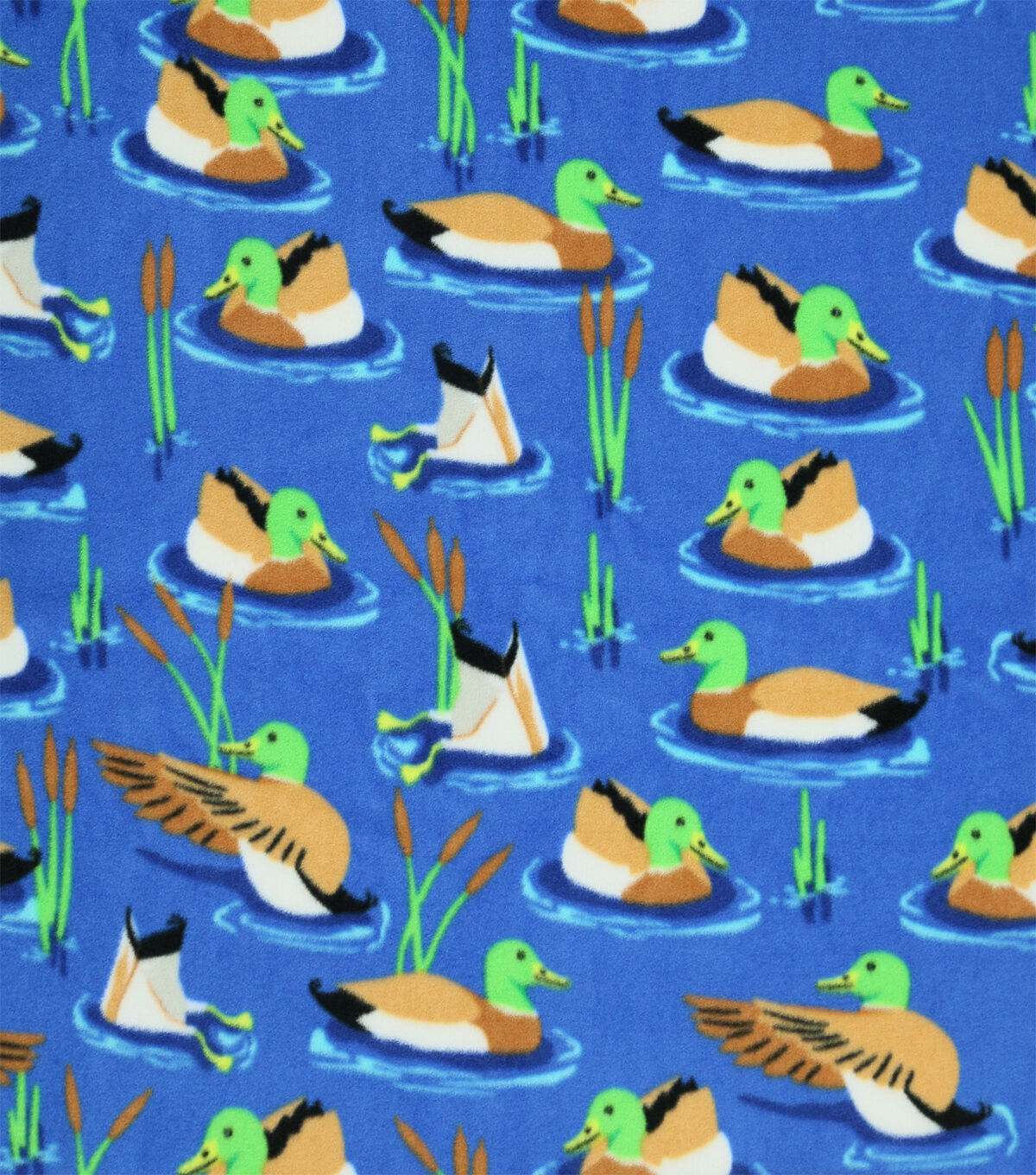 Mallards In Water on Blue Anti Pill Plush Fleece Fabric