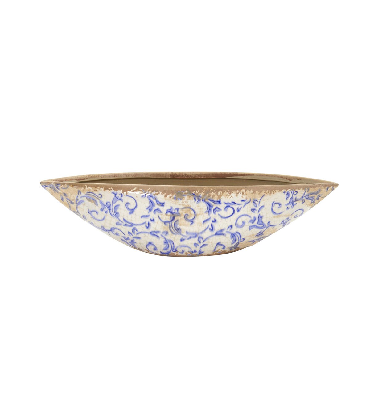 Nearly Natural 13 Blue Scroll Tuscan Ceramic Decorative Bowl
