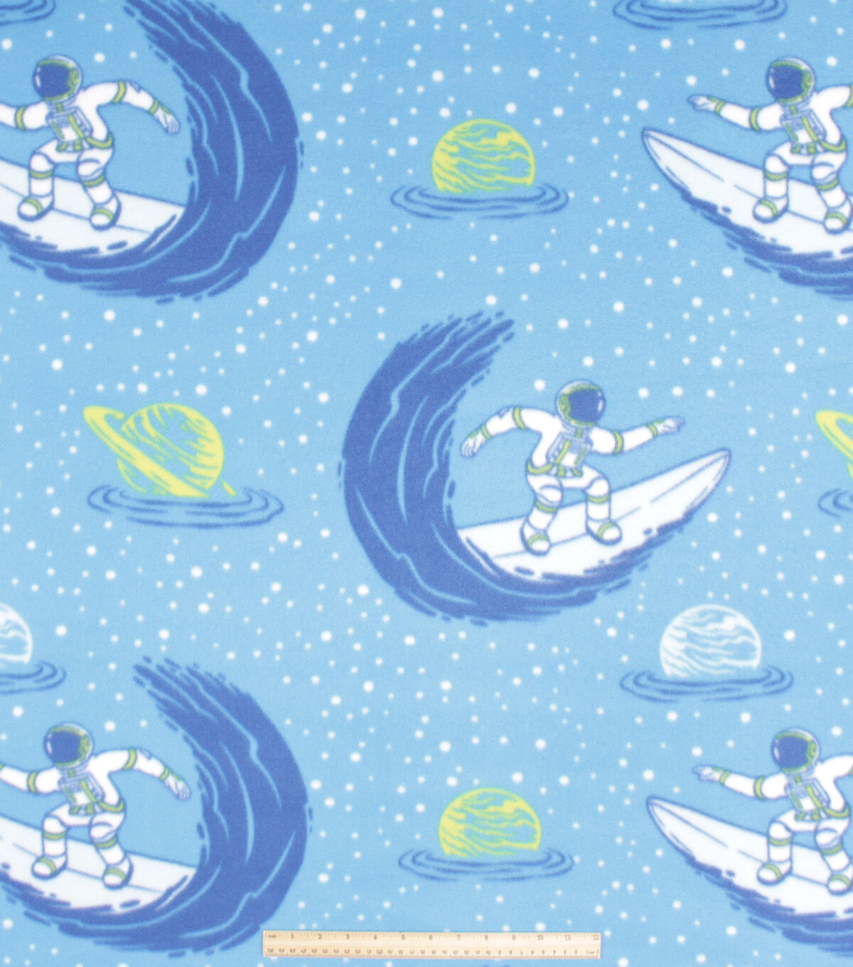 Astronauts On Surfboards Blizzard Prints Fleece Fabric