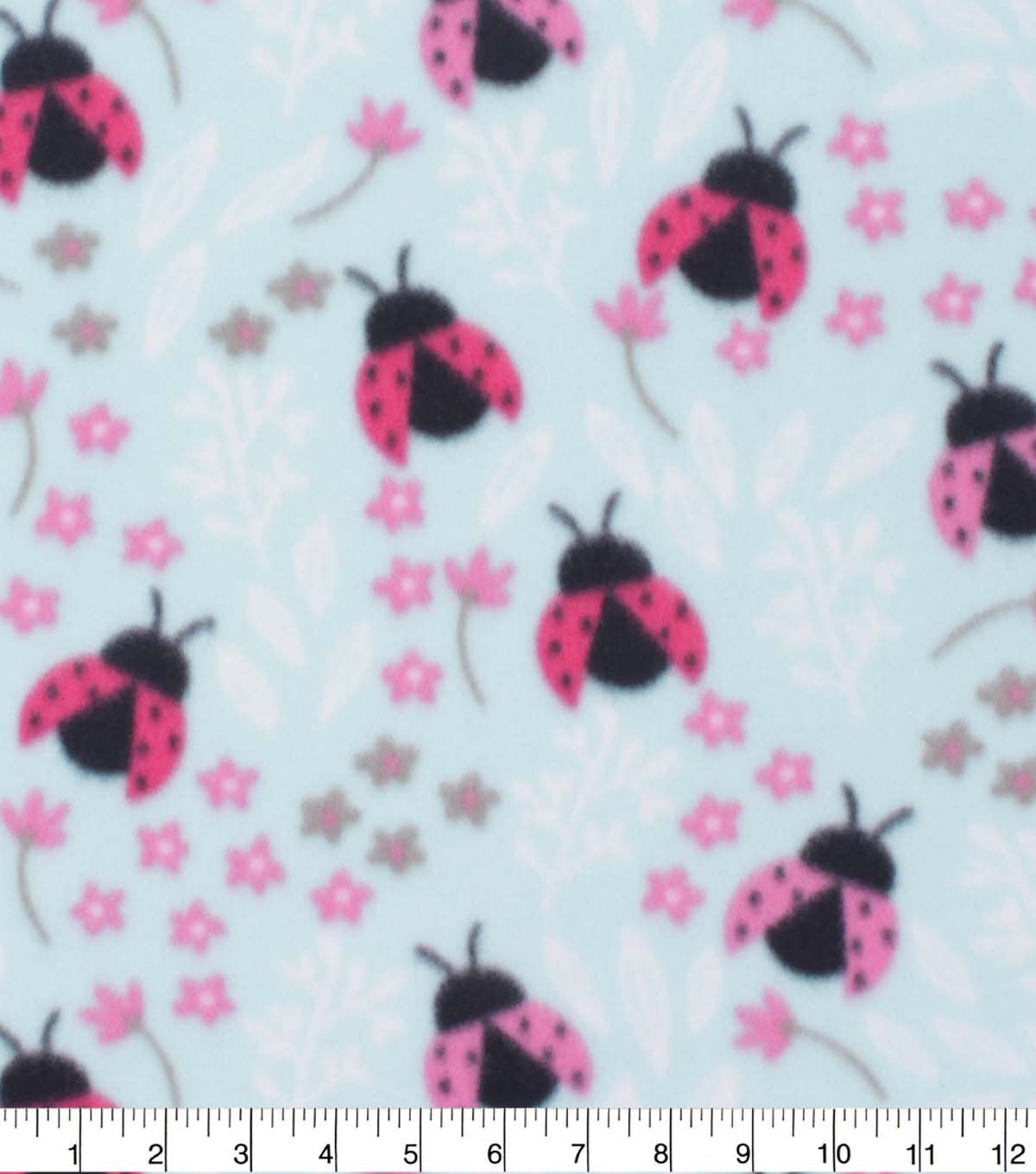 Blizzard Fleece Fabric Ladybug on Aqua