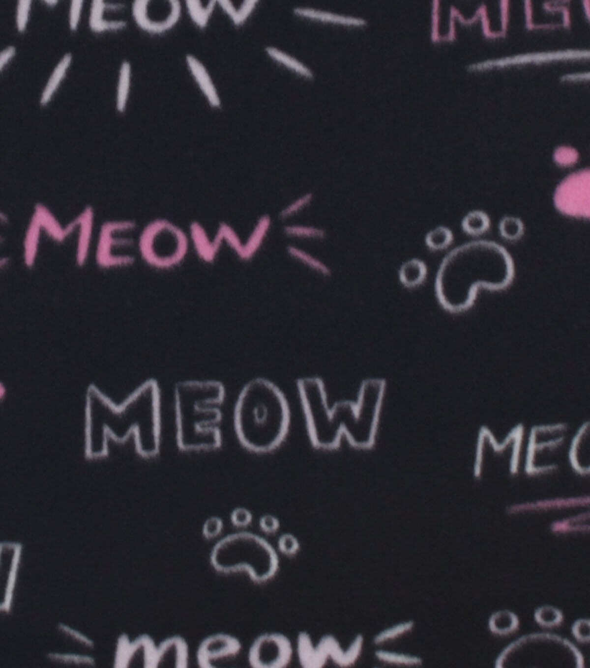 Meow Paw Prints on Black Blizzard Fleece Fabric