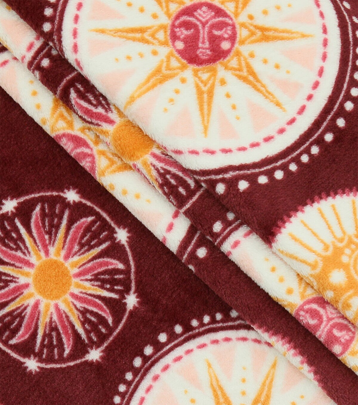 Celestial Sunshines On Red Sew Lush Fleece Fabric