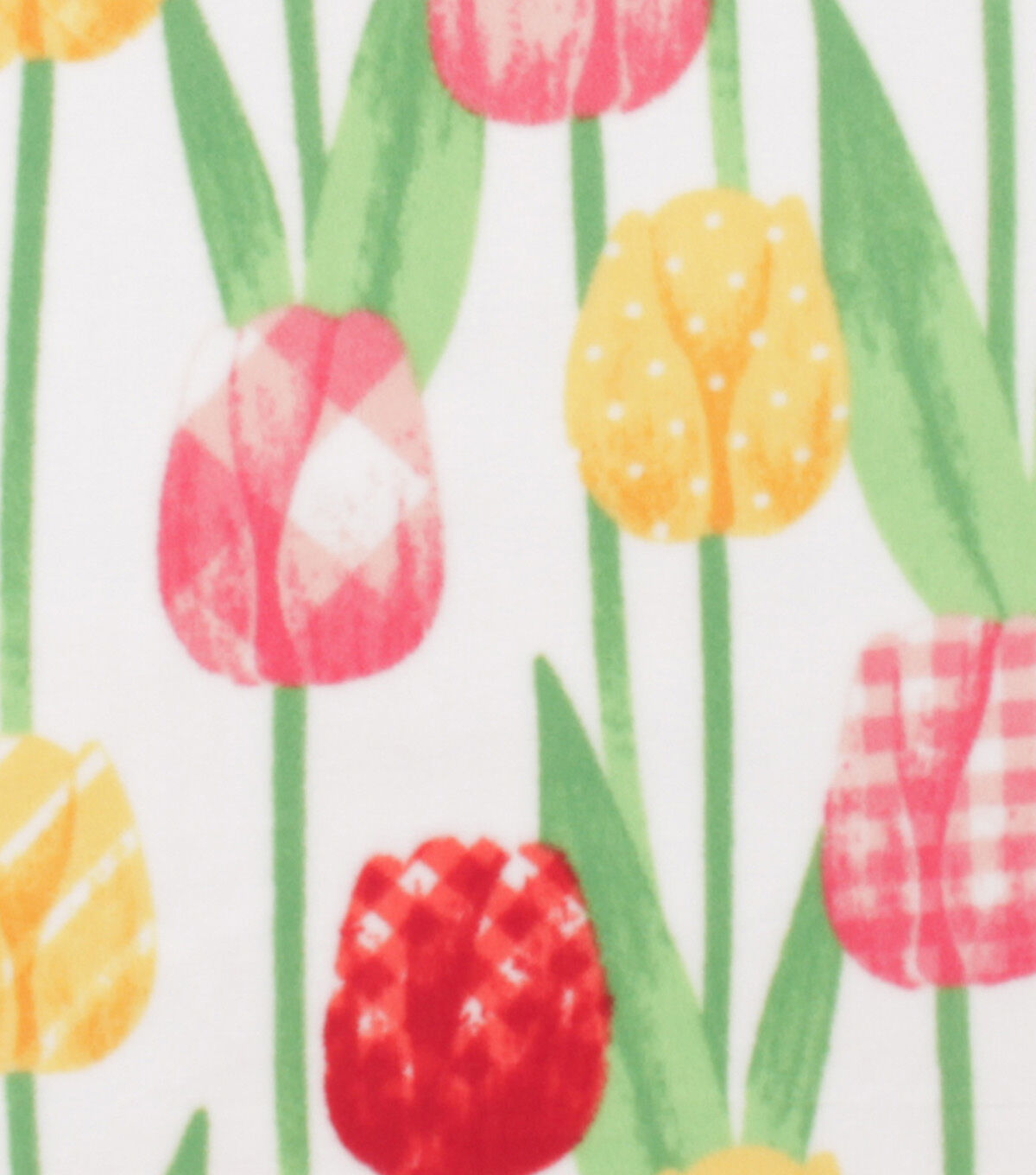 Patterned Tulips on White Anti Pill Plush Fleece Fabric