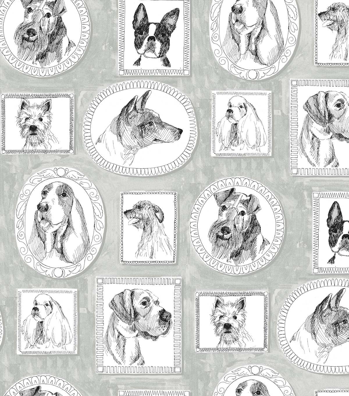 Surface Style 20.5' x 18' Silver Pup Portraits Peel & Stick Wallpaper