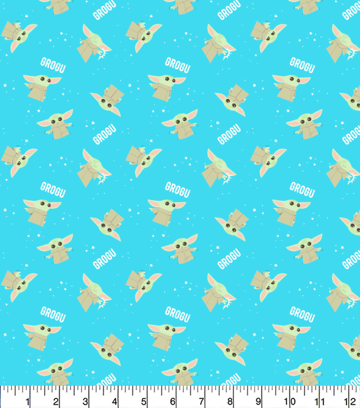 Mandalorian Grogu Poses Stars Cotton Fabric