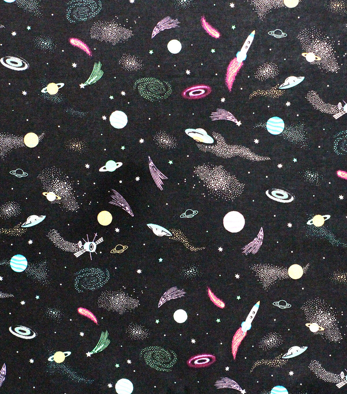 Rockets In Space Pastel Novelty Cotton Fabric