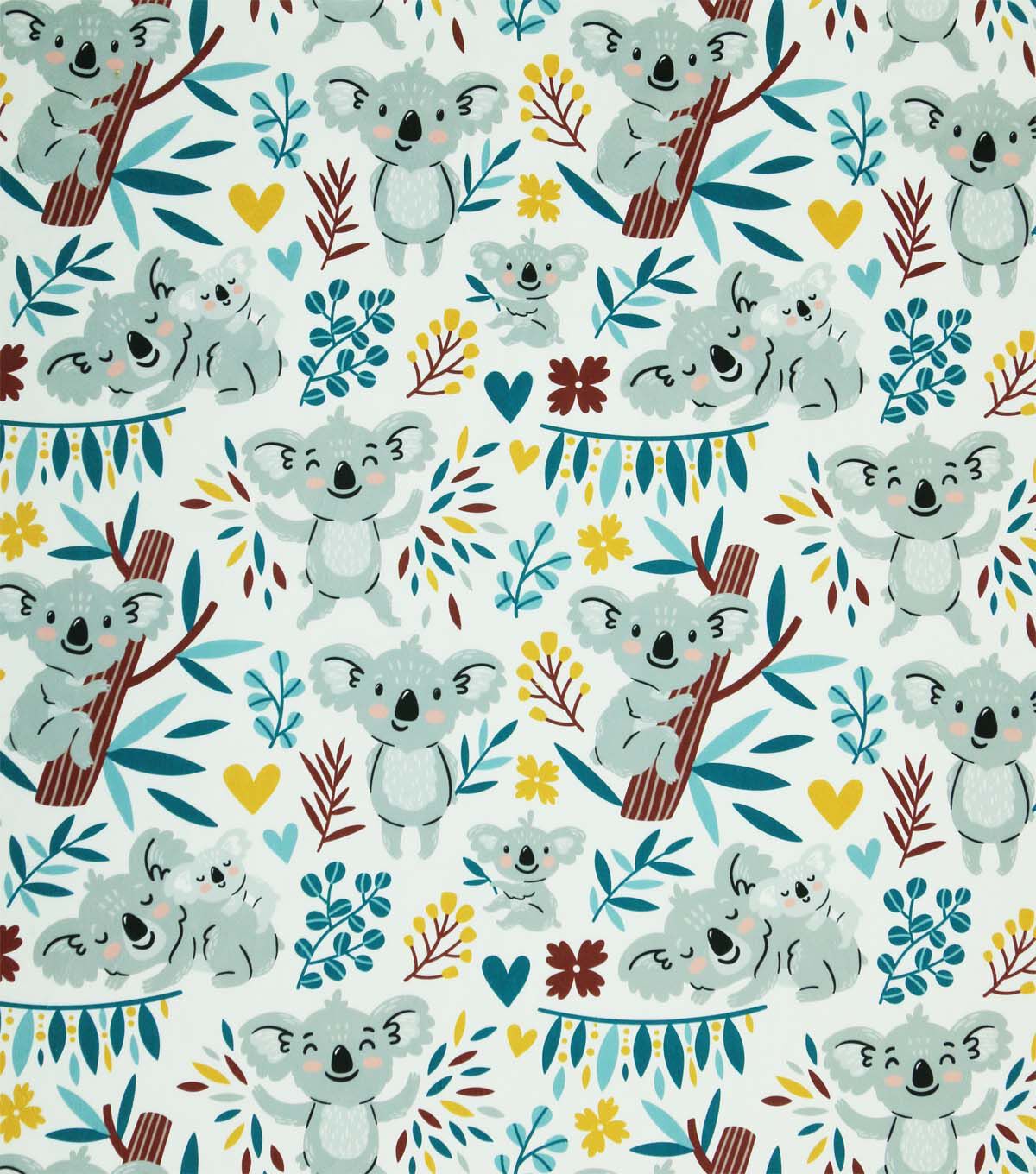 Cute Koalas on White Soft & Minky Fleece Fabric