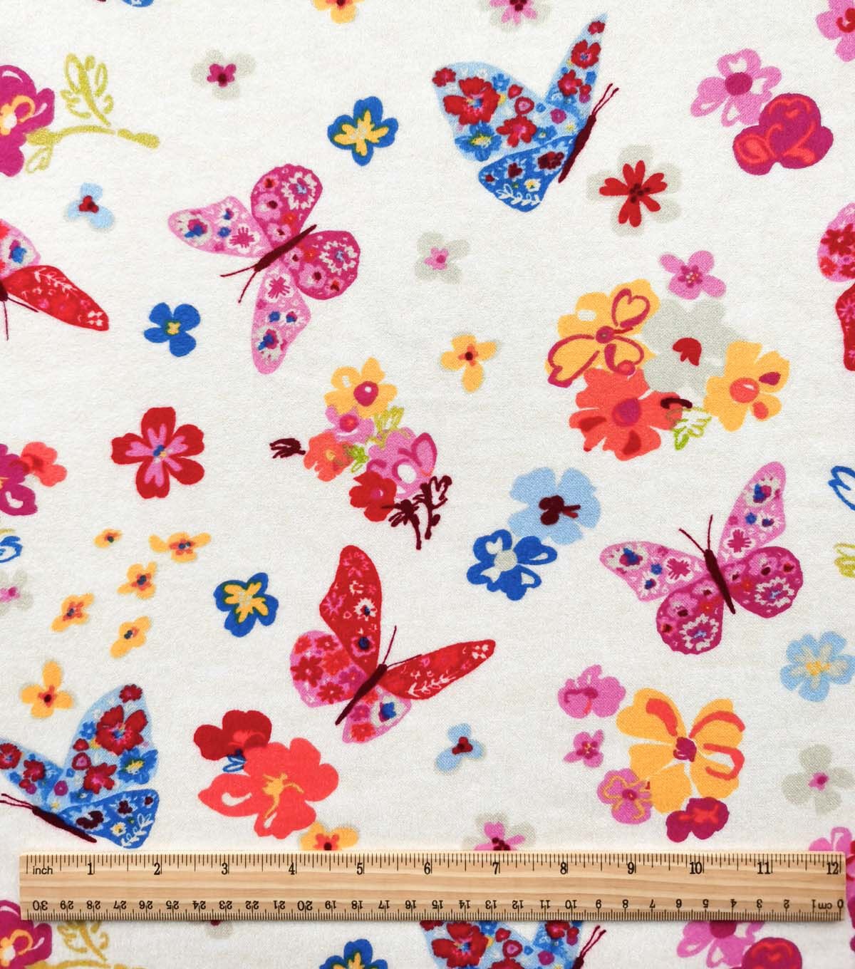 Bold Butterfly on White Luxe Flannel Fabric