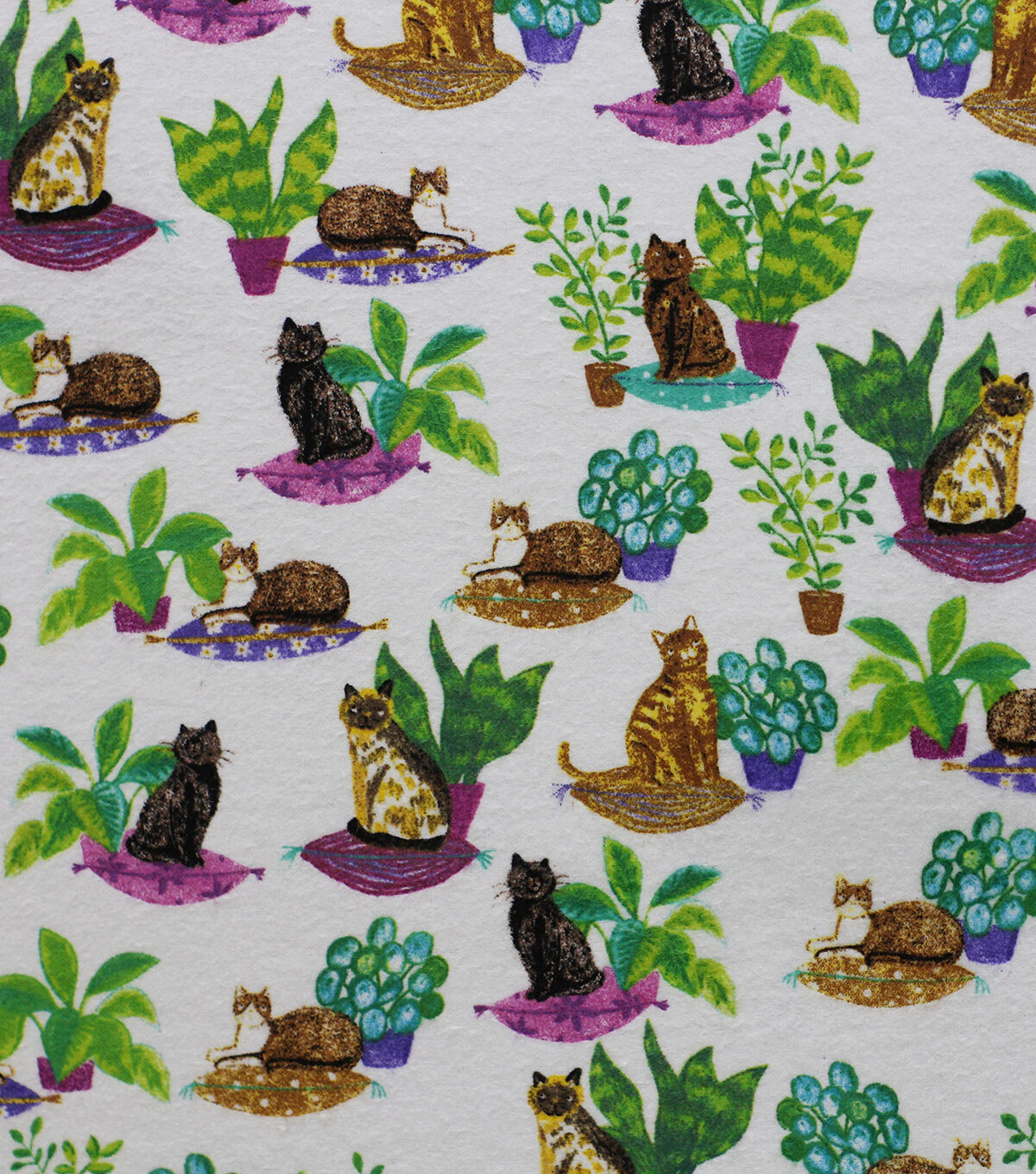 Cats And Plants Super Snuggle Flannel Fabric