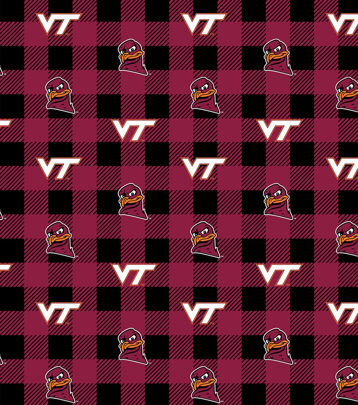 Virginia Tech Hokies Fleece Fabric Buffalo Check