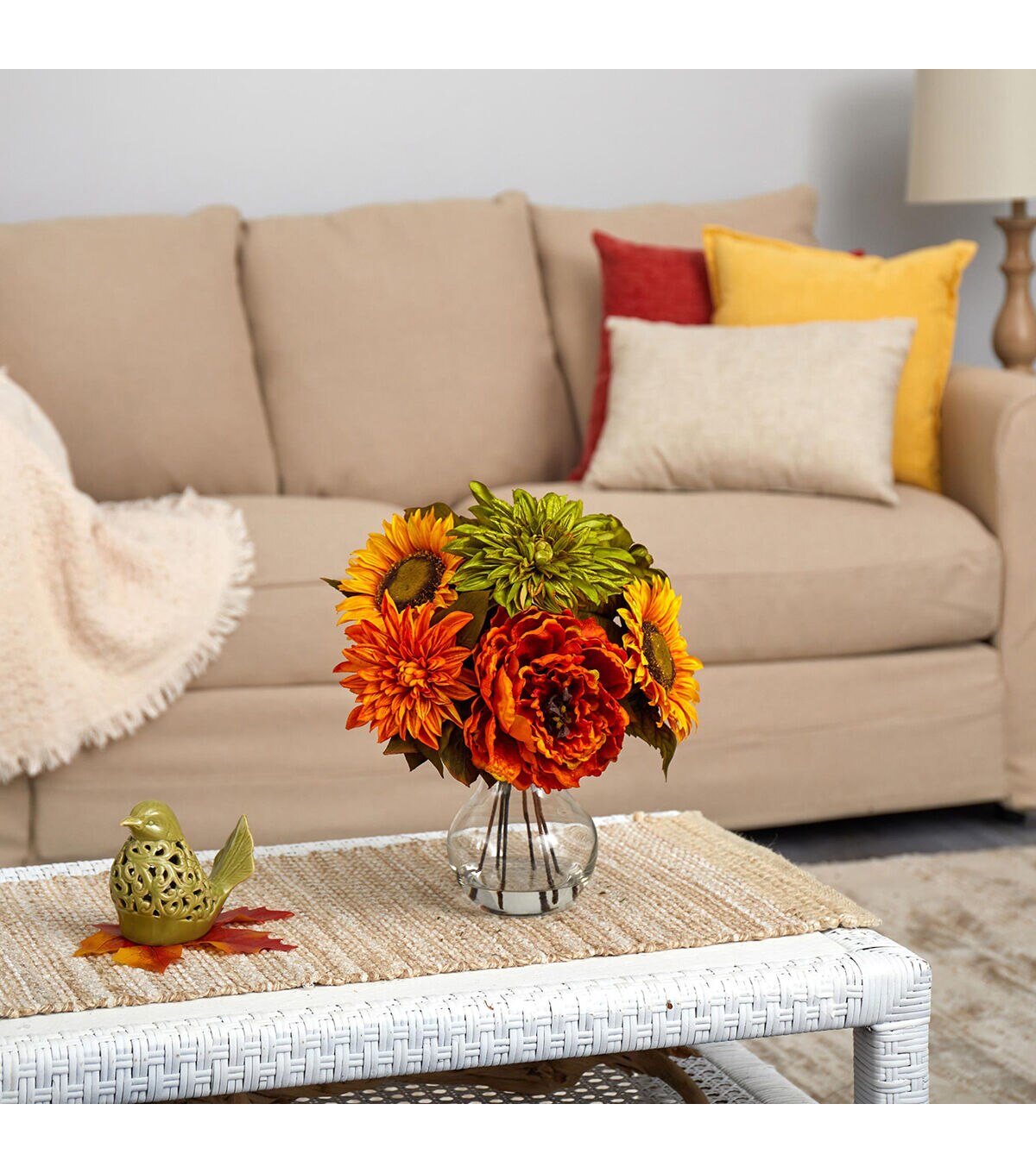 Nearly Natural 12 Peony, Dahlia and Sunflower Artificial Arrangement