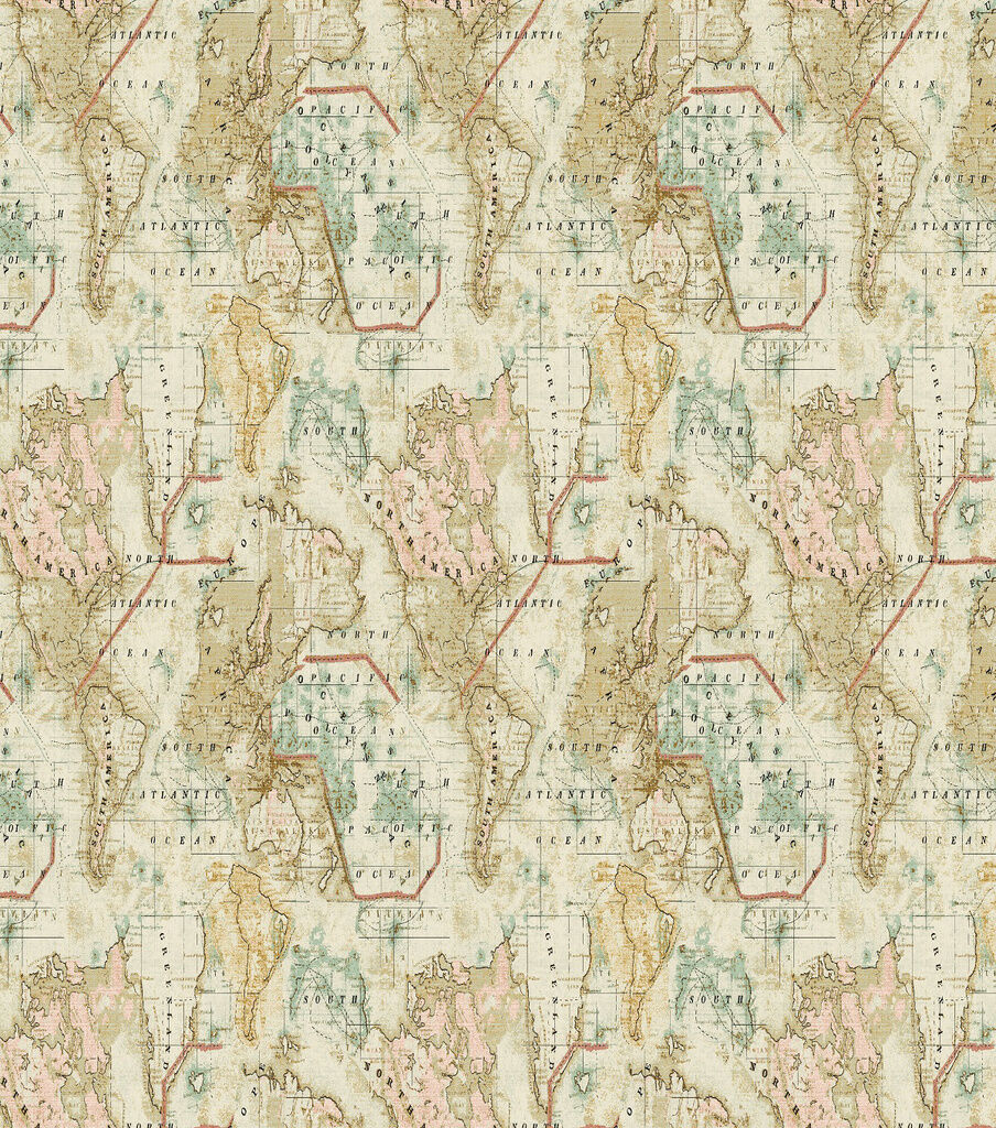 Novelty Cotton Fabric Map Exploration