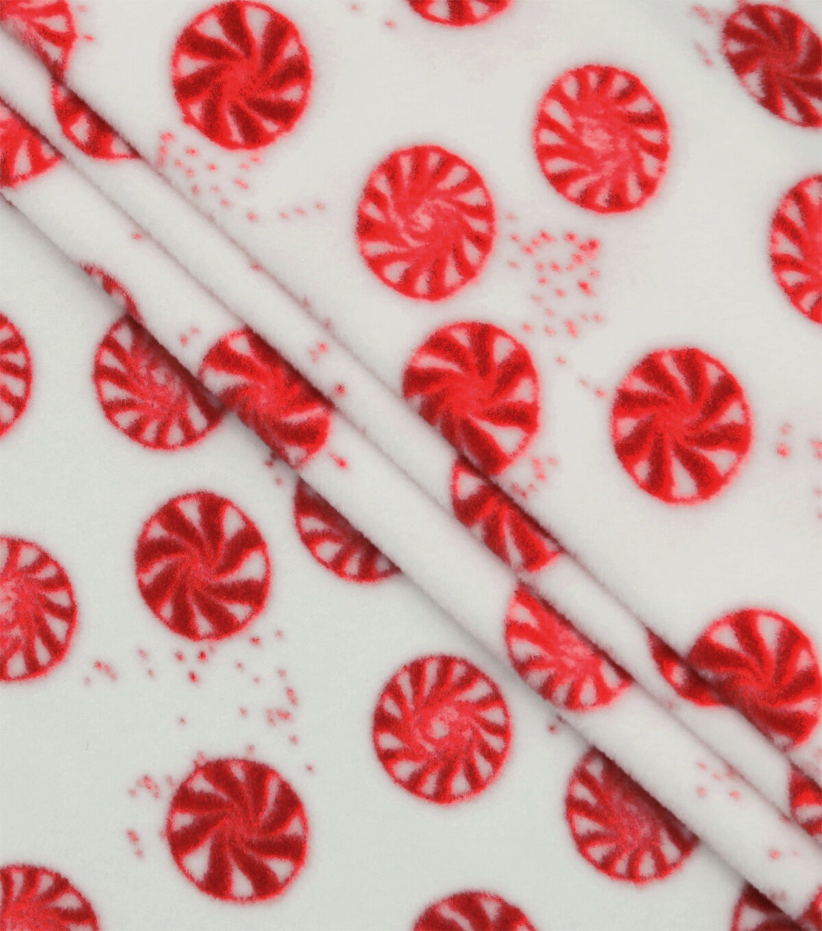 Red Peppermints on White Anti Pill Fleece Fabric