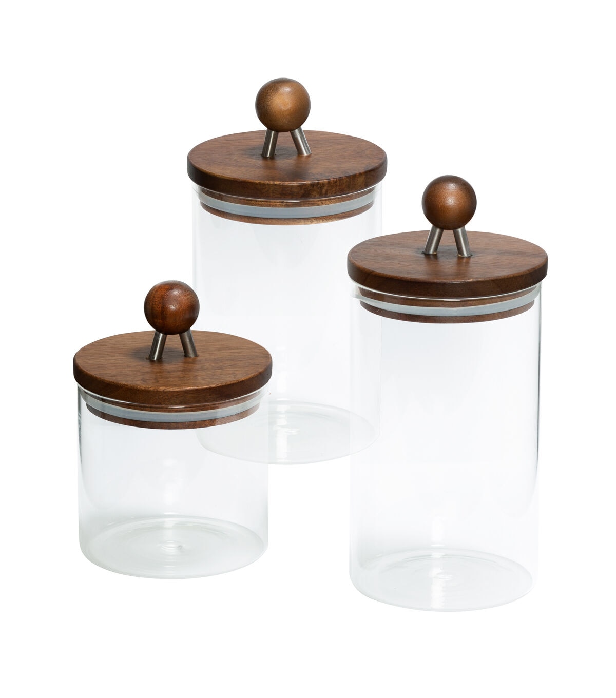 Honey Can Do 3ct Glass Canisters With Wood Acacia Lids