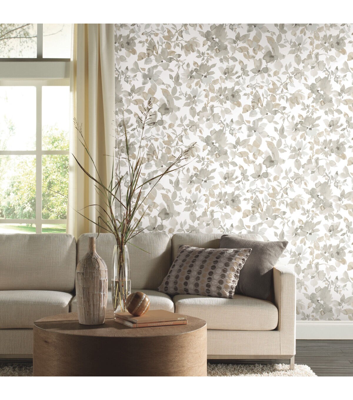 RoomMates Wallpaper Neutral Watercolor Floral