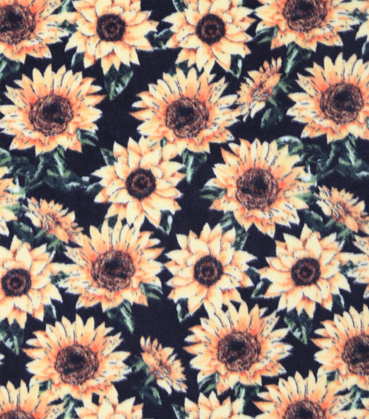 Sketched Sunflowers on Black Anti Pill Fleece Fabric