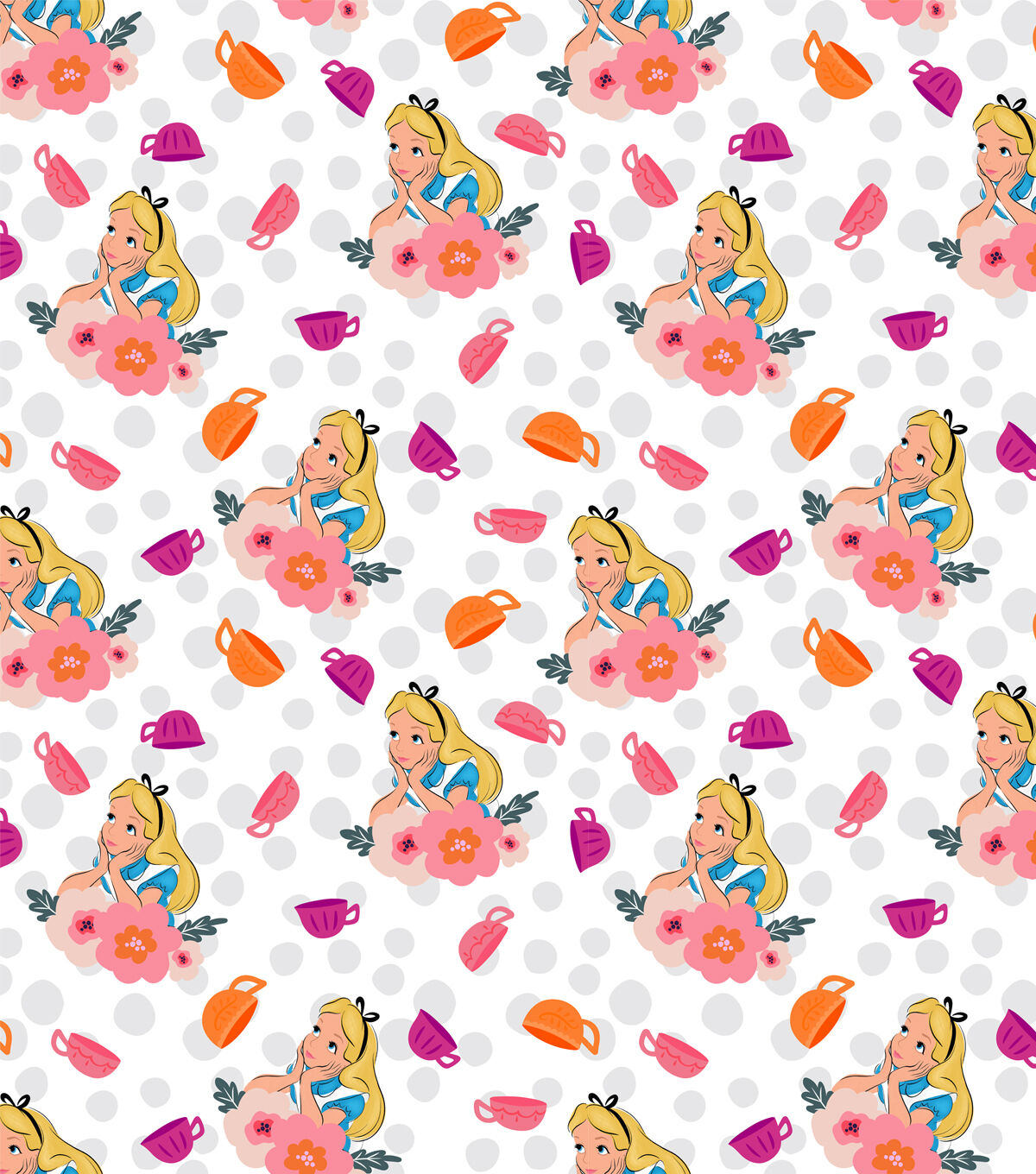 Alice In Wonderland Teacups Fleece Fabric