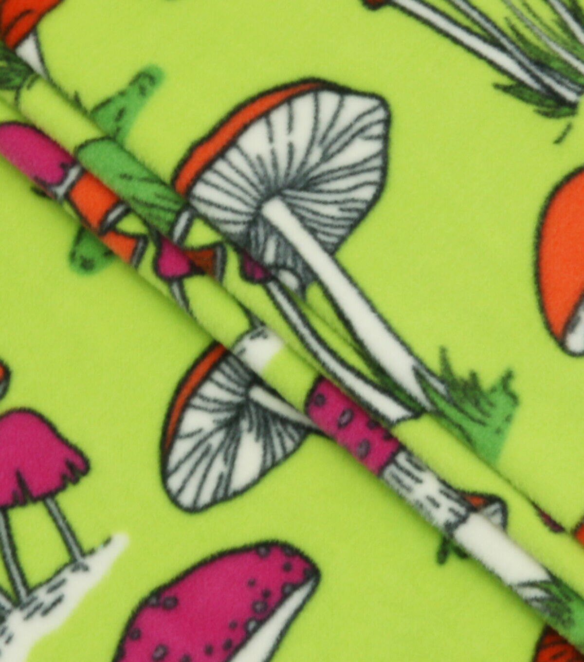 Funky Mushrooms on Green Anti Pill Fleece Fabric