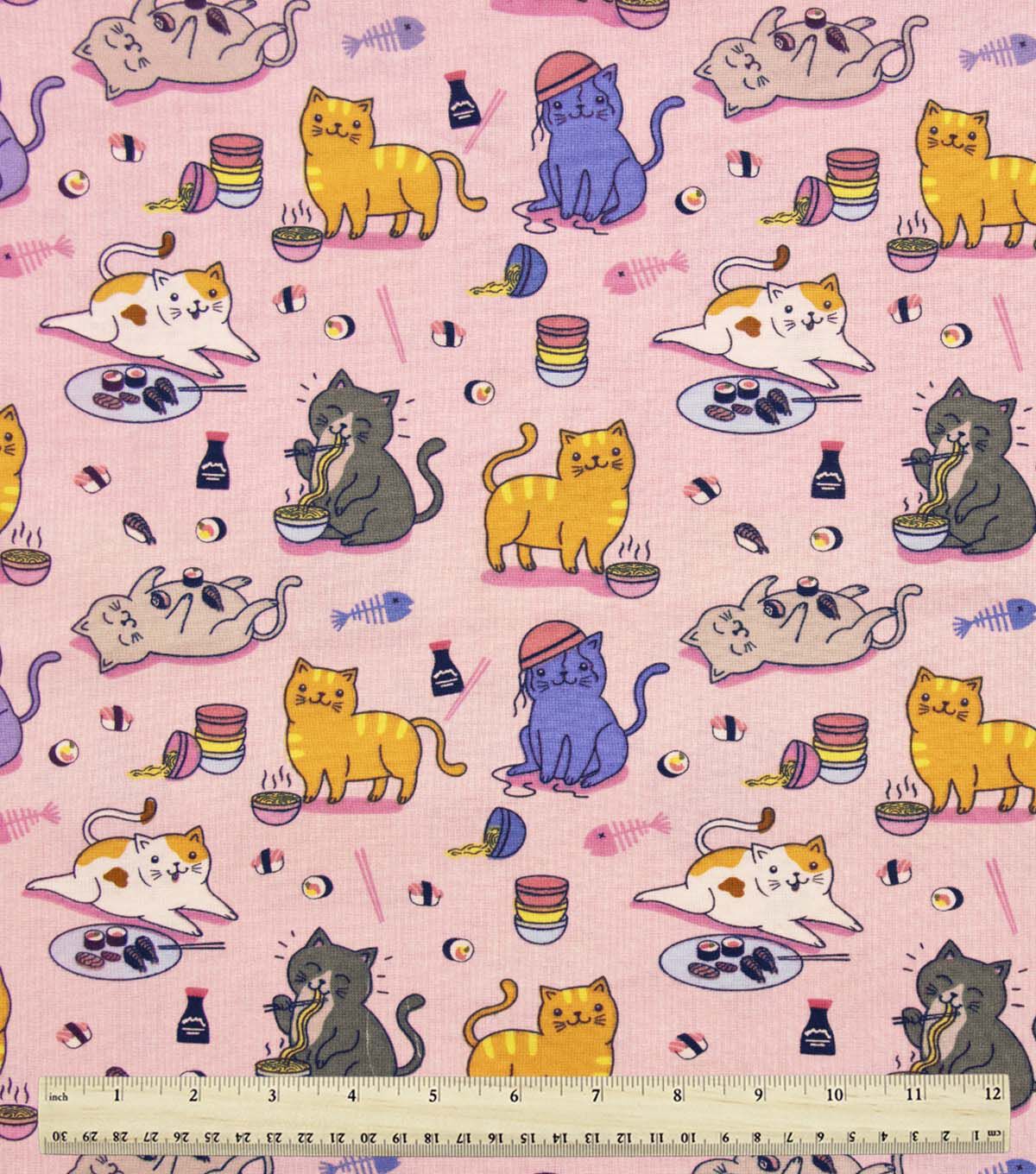 Sushi Cats on Pink Novelty Cotton Fabric