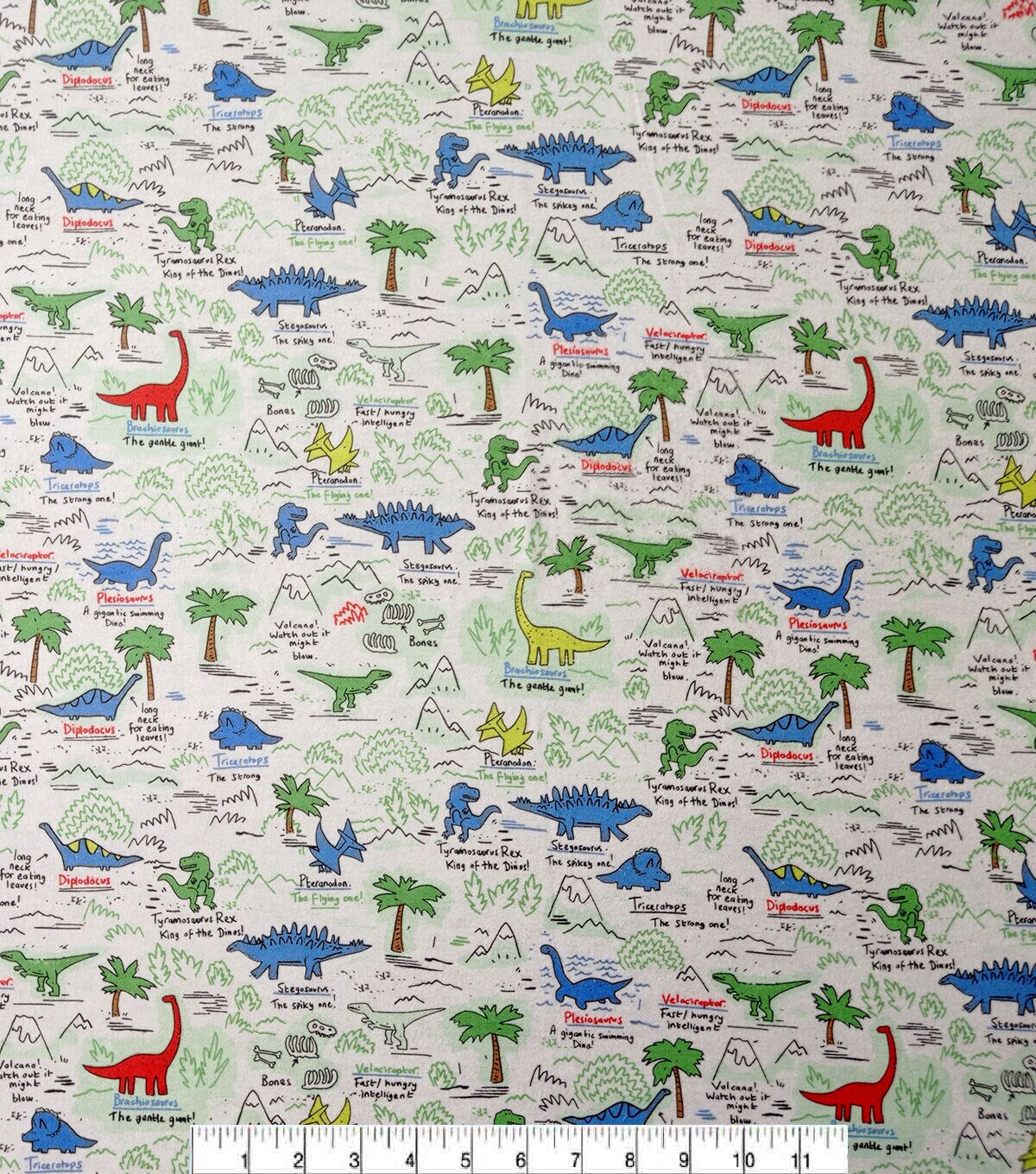 Green Dinosaur Map Super Snuggle Flannel Fabric