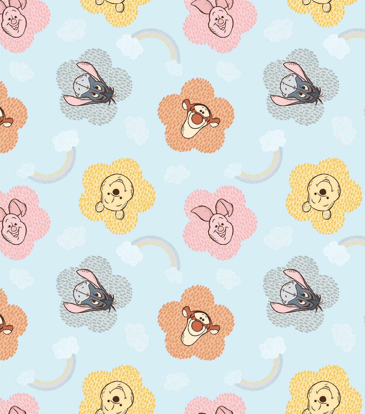 Pooh And Friends Flower Badge Fleece Fabric