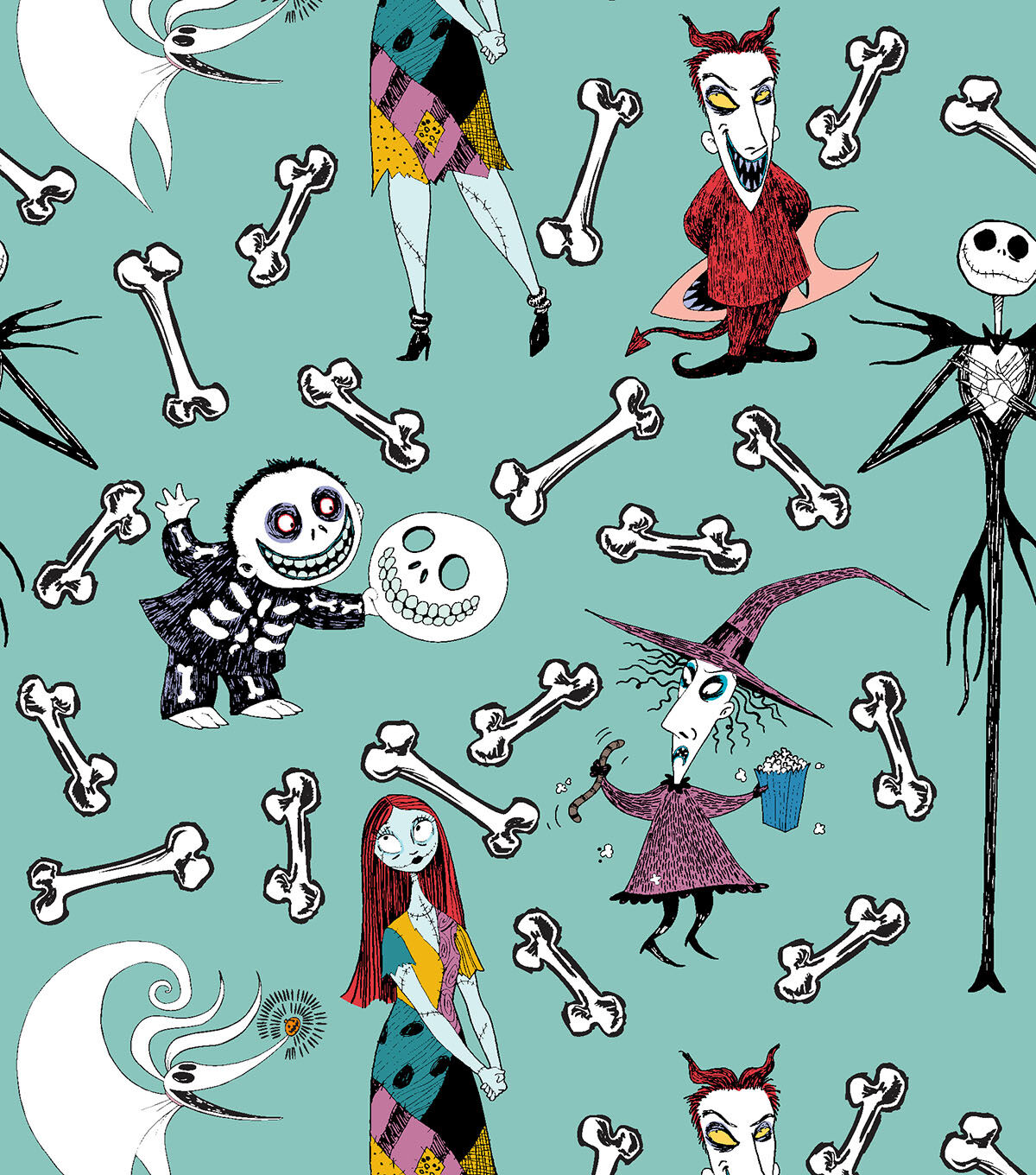 Disney Bones & Jack With Zero Nightmare Before Christmas Cotton Fabric