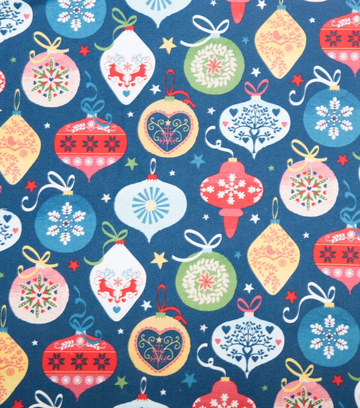 Ornaments & Stars on Blue Super Snuggle Christmas Flannel Fabric