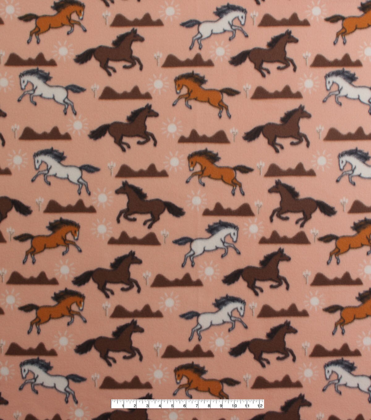 Wild Horses on Pink Blizzard Fleece Fabric
