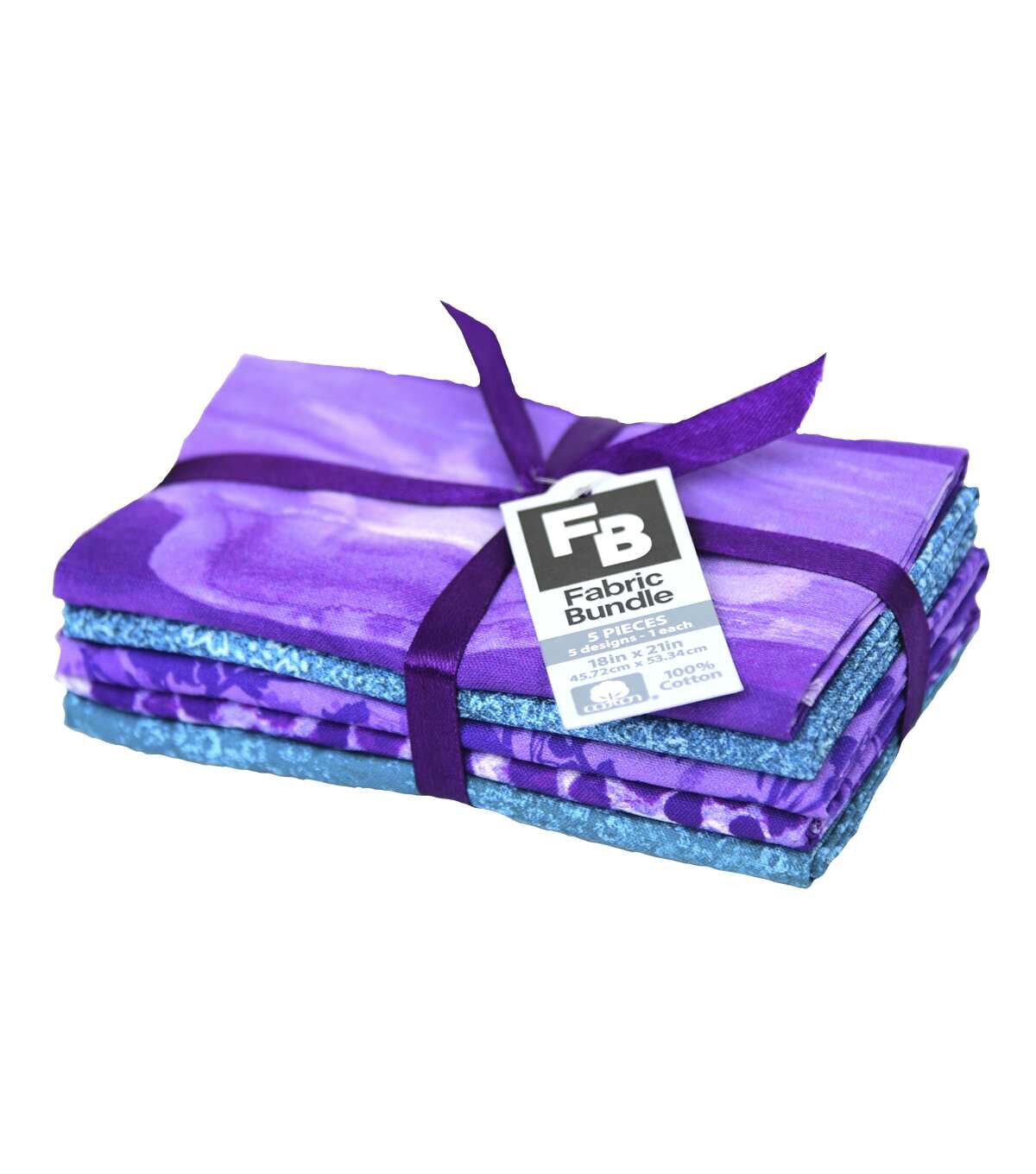 18 x 21 Teal & Purple 1 Cotton Fabric Quarters 5ct by Keepsake Calico