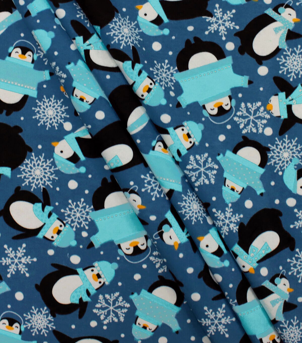 Penguins & Snowflakes on Blue Super Snuggle Christmas Flannel Fabric