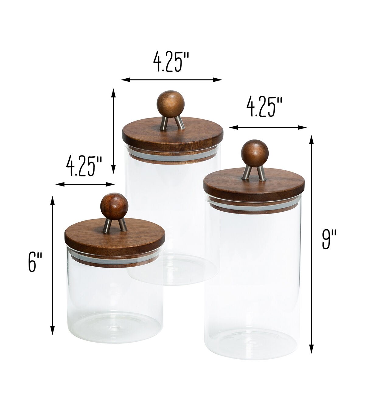 Honey Can Do 3ct Glass Canisters With Wood Acacia Lids