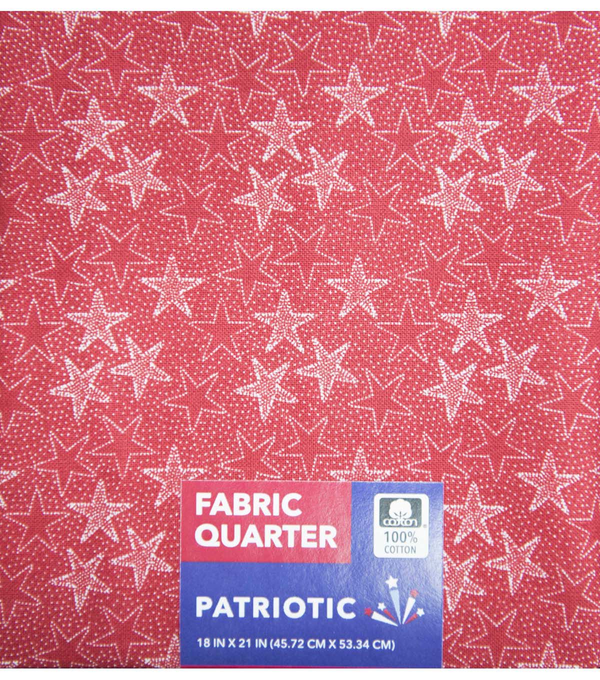 18 x 21 Red Stars Cotton Fabric Quarter 1pc