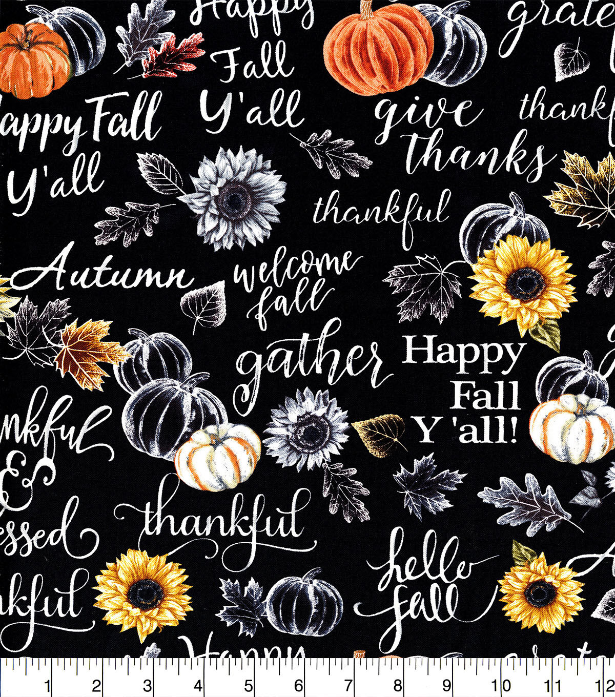 Hi Fashion Harvest Words On Black Harvest Cotton Fabric