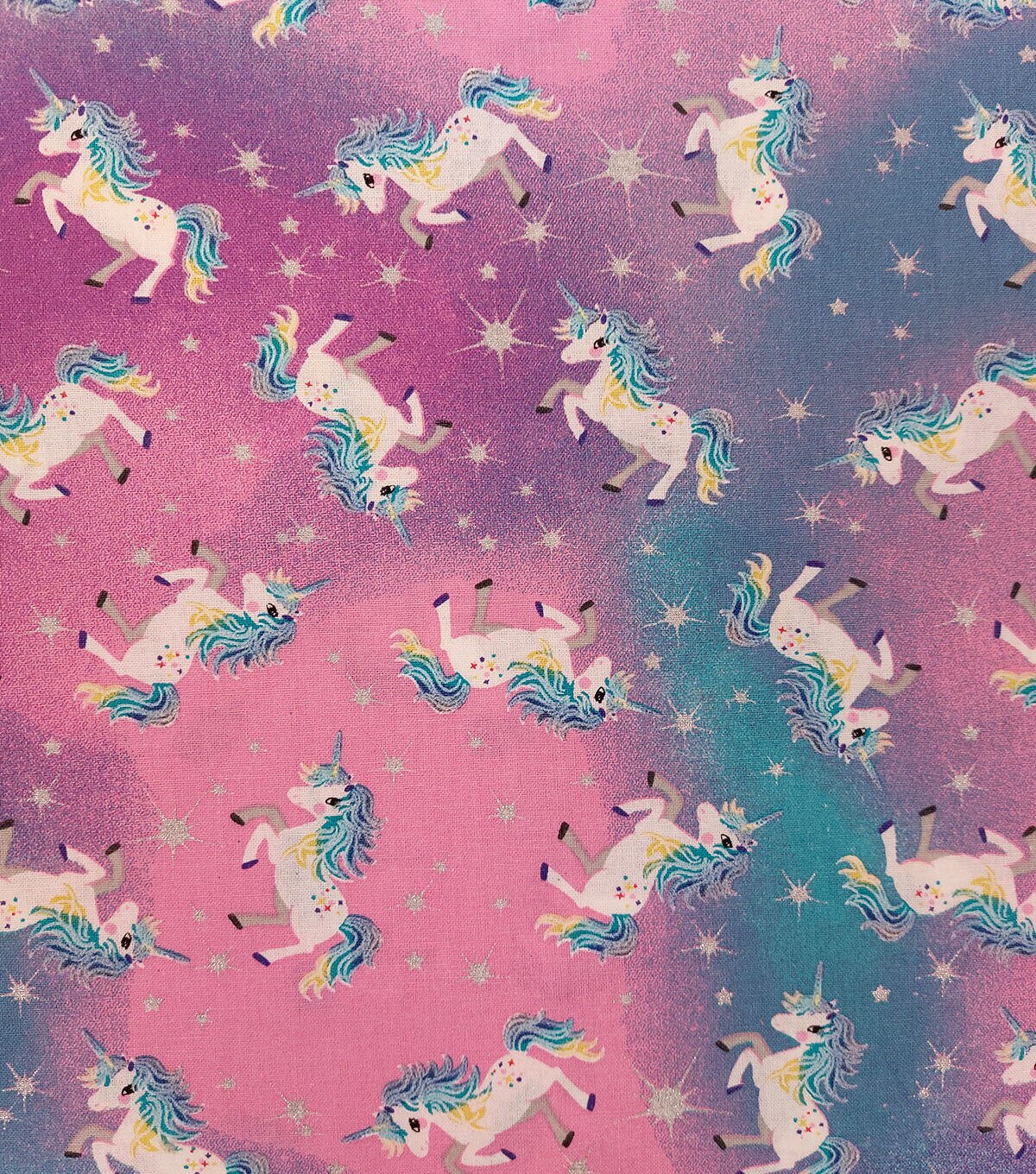Novelty Glitter Cotton Fabric Unicorns & Stars