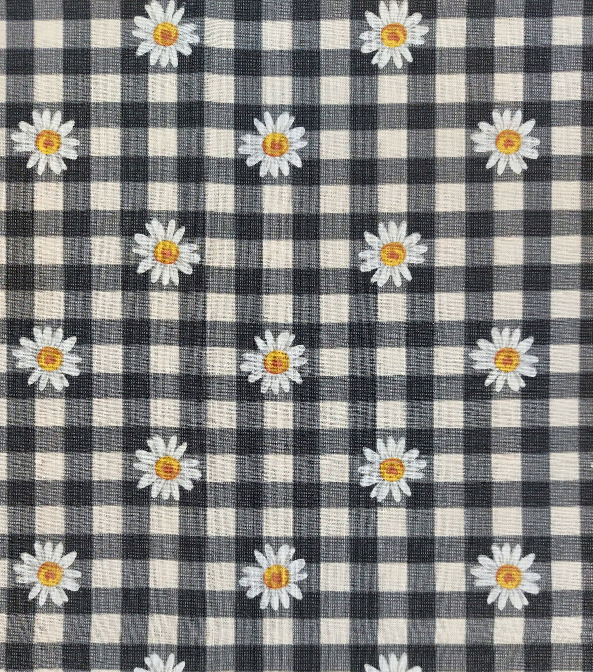 Daisies on Black Checks Quilt Cotton Fabric by Keepsake Calico