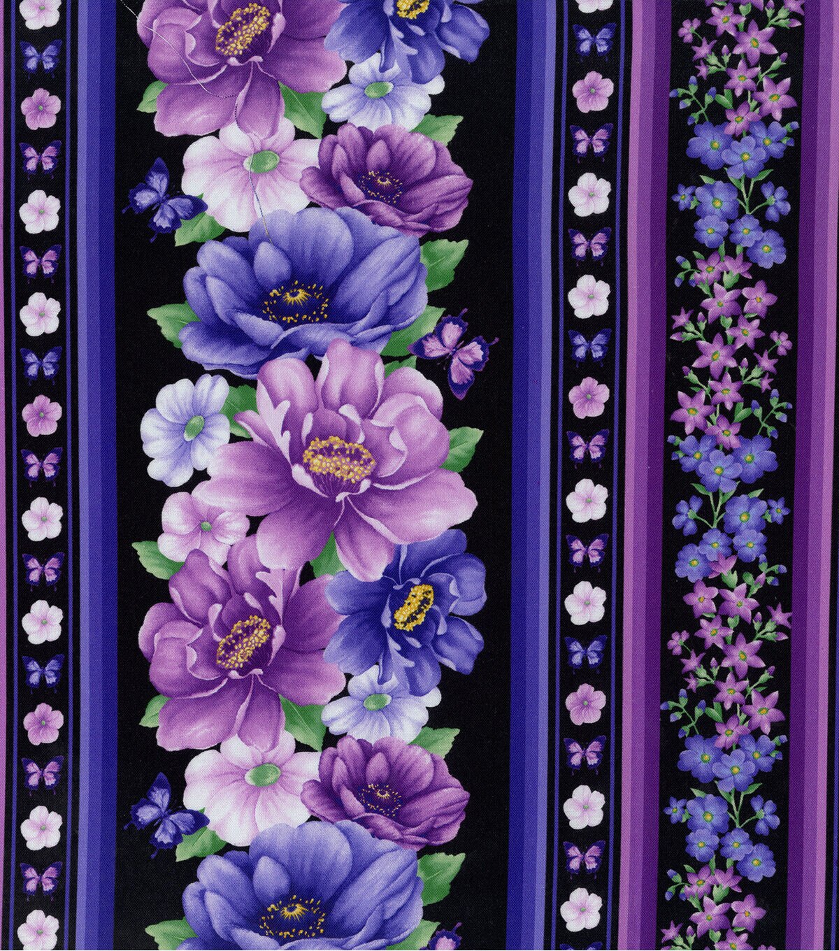 Hi Fashion Purple Floral Stripe Premium Cotton Fabric