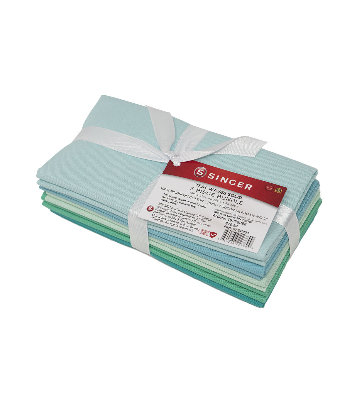 SINGER 18 x 21 Teal Waves Solid Fabric Quarter Bundle 5pc