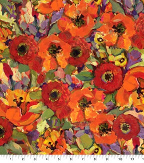 Susan Winget 108 Orange & Red Poppies Premium Wide Cotton Fabric
