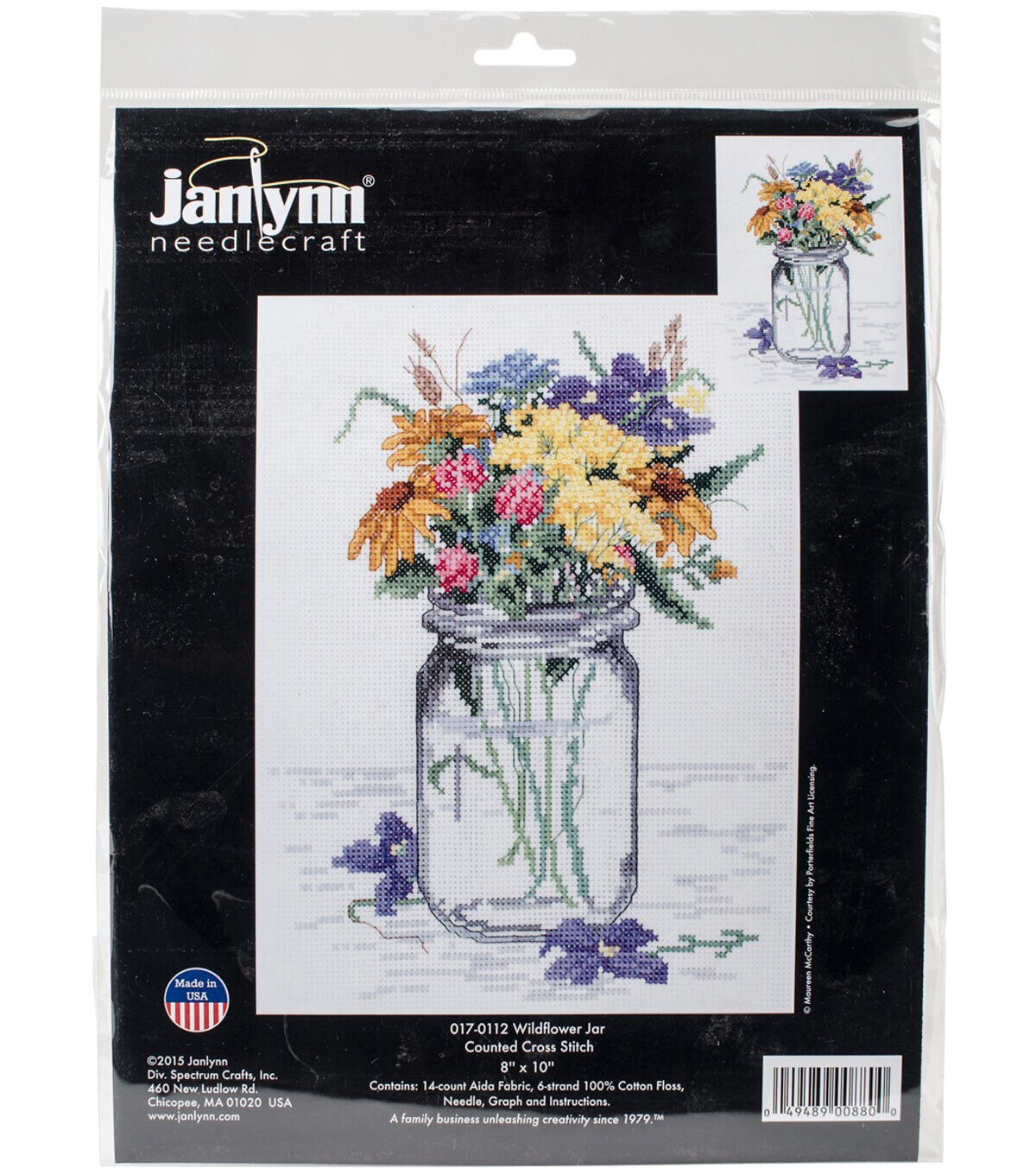 Janlynn 8 x 10 Wildflowers in a Jar Counted Cross Stitch Kit