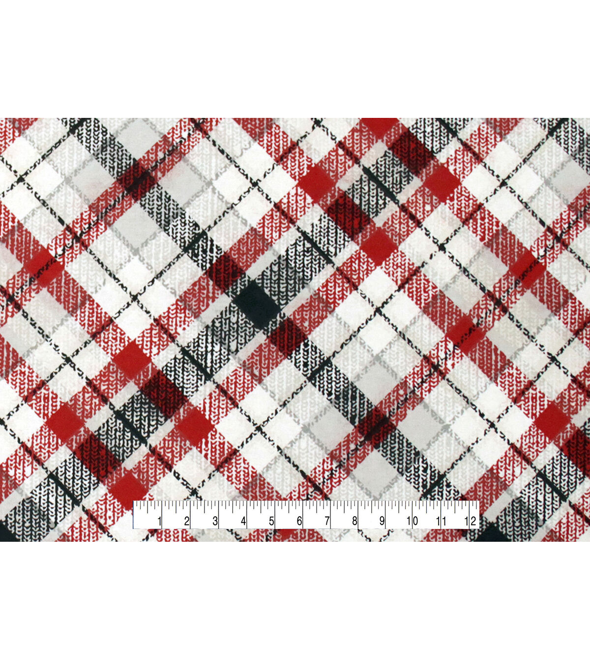 Gray Red Bias Plaid Super Snuggle Flannel Fabric