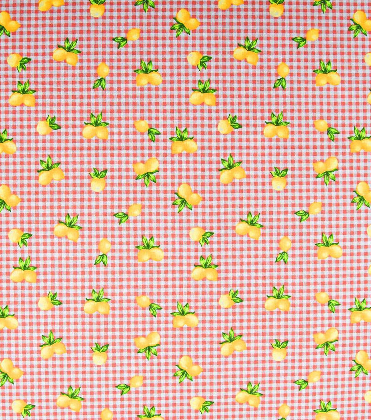 Lemons On Pink Gingham Novelty Cotton Fabric