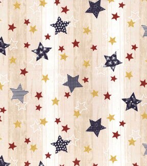 Fabric Traditions Multi Stars On Glitter Wood Grain Patriotic Cotton Fabric