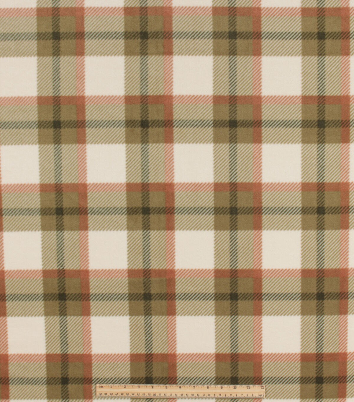 Cream & Olive Plaid Anti Pill Fleece Fabric