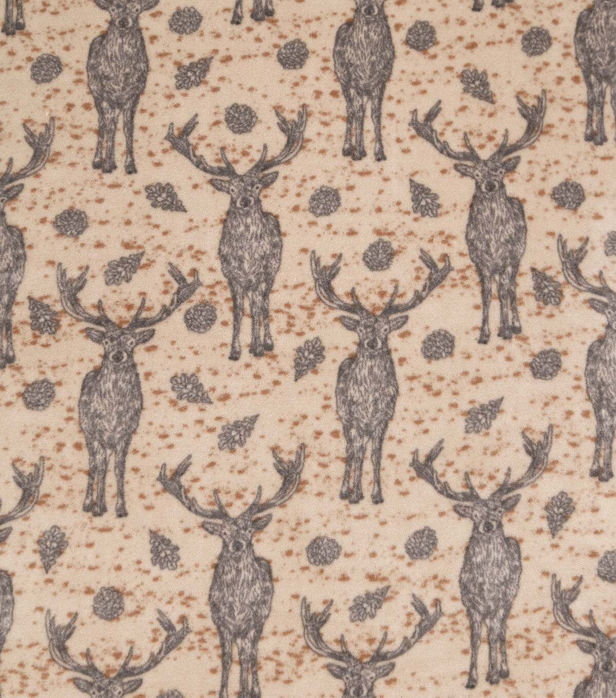 Bucks & Leaves on Beige Anti Pill Fleece Fabric